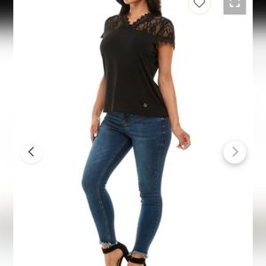 I-N-C INTERNATIONAL CONCEPTS LACE-TRIM PULLOVER BLOUSE